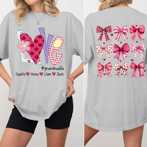 Love Grandmalife Valentine Bow - Personalized Sweatshirt With Design On Sleeve - Gift For Grandma, Mom, Wife | Custom Sleeve NH96