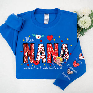 This Mimi Wears Her Heart On Her Sleeve - Personalized Sweatshirt With Design On Sleeve - Meaningful Valentine Gifts For Grandma, Mom, Wife - NH96