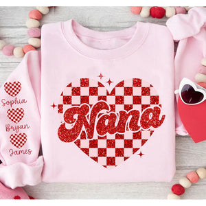 Nana Heart And Kids - Personalized Sweatshirt With Design On Sleeve - Gift For Grandma, Mom, Wife | Custom Sleeve NH96