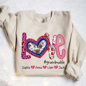 Floral Love Grandma Life - Personalized Sweatshirt With Design On Sleeve - Gift For Grandma, Mom, Wife | Custom Sleeve NH96