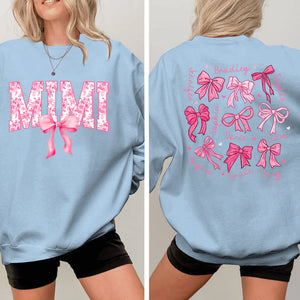 Mimi Pink Bow And Kids V2 - Personalized Sweatshirt With Design On Sleeve -  Meaningful Gifts For Grandma, Mom, Wife | Custom Sleeve NH96