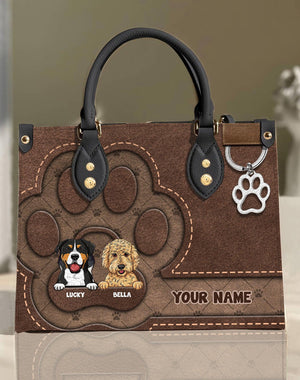 Lovely Big Brown Paws - Personalized Leather Handbag - Gift for Dog Lovers, Dog Dad, Dog Mom | CLP13 NH96