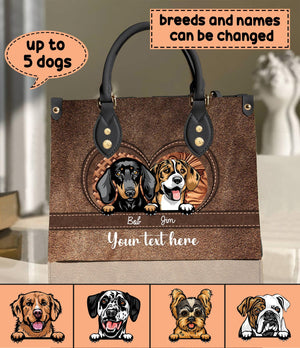 Furry Friends, Forever Loved Brown Heart - Personalized Leather Handbag - Gift for Dog Lovers, Dog Dad, Dog Mom | CLP13 NH96