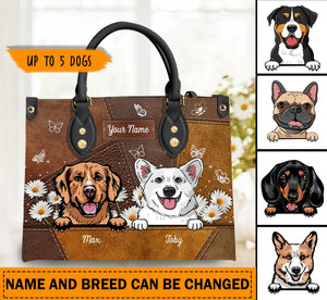 Happiness Is A Warm Puppy Daisy Flower - Personalized Leather Handbag - Gift for Dog Lovers, Dog Dad, Dog Mom | CLP13 NH96