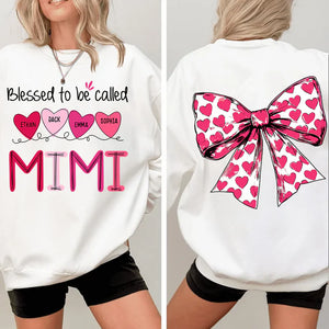 Blessed To Be Called Mimi Heart Bow - Personalized Sweatshirt With Design On Sleeve - Meaningful Gifts For Grandma, Mom, Wife | Custom Sleeve NH96