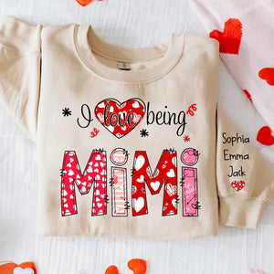 I love being Mimi Valentine Heart - Personalized Sweatshirt With Design On Sleeve - Gift For Grandma, Mom, Wife - NH96