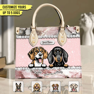 Happiness Is A Warm Puppy Rose Marble - Personalized Leather Handbag - Gift for Dog Lovers, Dog Dad, Dog Mom | CLP13 NH96