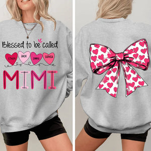 Blessed To Be Called Mimi Heart Bow - Personalized Sweatshirt With Design On Sleeve - Meaningful Gifts For Grandma, Mom, Wife | Custom Sleeve NH96