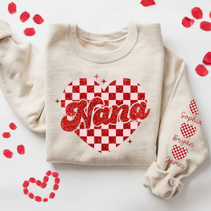 Nana Heart And Kids - Personalized Sweatshirt With Design On Sleeve - Gift For Grandma, Mom, Wife | Custom Sleeve NH96