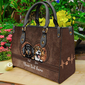 Furry Friends, Forever Loved Brown Heart - Personalized Leather Handbag - Gift for Dog Lovers, Dog Dad, Dog Mom | CLP13 NH96