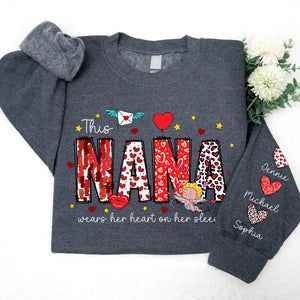 This Mimi Wears Her Heart On Her Sleeve - Personalized Sweatshirt With Design On Sleeve - Meaningful Valentine Gifts For Grandma, Mom, Wife - NH96