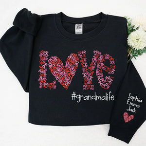 Love Bow  Grandmalife - Personalized Sweatshirt With Design On Sleeve - Gift For Grandma, Mom, Wife | Custom Sleeve NH96