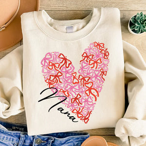 Nana Bow Heart  - Personalized Sweatshirt With Design On Sleeve - Gift For Grandma, Mom, Wife | Custom Sleeve NH96