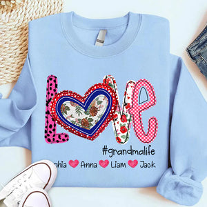 Floral Love Grandma Life - Personalized Sweatshirt With Design On Sleeve - Gift For Grandma, Mom, Wife | Custom Sleeve NH96