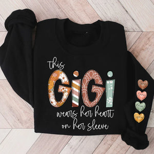 This Gigi Wears Her Heart On Her Sleeve - Personalized Sweatshirt With Design On Sleeve -  Meaningful Gifts For Grandma, Mom, Wife | Custom Sleeve NH96