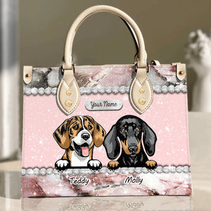 Happiness Is A Warm Puppy Rose Marble - Personalized Leather Handbag - Gift for Dog Lovers, Dog Dad, Dog Mom | CLP13 NH96