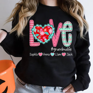 Valentine's Day Love Grandma Life - Personalized Sweatshirt With Design On Sleeve - Gift For Grandma, Mom, Wife | Custom Sleeve NH96