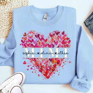 Grandma Heart, Mimi And Kids- Personalized Sweatshirt With Design On Sleeve -  Meaningful Gifts For Grandma, Mom, Wife | Custom Sleeve NH96