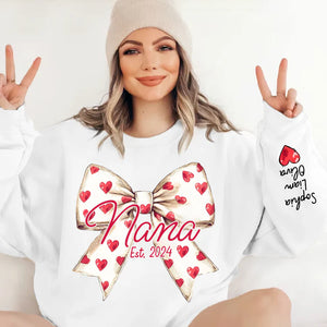 Love Grandma Valentine Bow - Personalized Sweatshirt With Design On Sleeve - Gift For Grandma, Mom, Wife | Custom Sleeve NH96