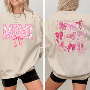 Mimi Pink Bow And Kids V2 - Personalized Sweatshirt With Design On Sleeve -  Meaningful Gifts For Grandma, Mom, Wife | Custom Sleeve NH96