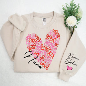 Nana Bow Heart  - Personalized Sweatshirt With Design On Sleeve - Gift For Grandma, Mom, Wife | Custom Sleeve NH96