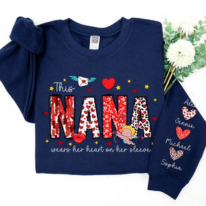 This Mimi Wears Her Heart On Her Sleeve - Personalized Sweatshirt With Design On Sleeve - Meaningful Valentine Gifts For Grandma, Mom, Wife - NH96