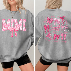 Mimi Pink Bow And Kids V2 - Personalized Sweatshirt With Design On Sleeve -  Meaningful Gifts For Grandma, Mom, Wife | Custom Sleeve NH96