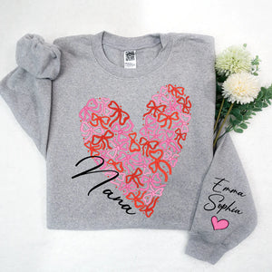 Nana Bow Heart  - Personalized Sweatshirt With Design On Sleeve - Gift For Grandma, Mom, Wife | Custom Sleeve NH96