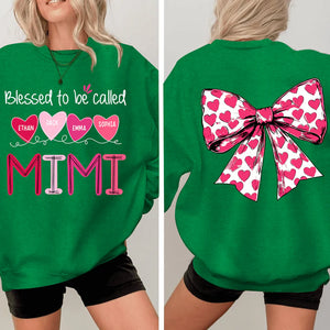 Blessed To Be Called Mimi Heart Bow - Personalized Sweatshirt With Design On Sleeve - Meaningful Gifts For Grandma, Mom, Wife | Custom Sleeve NH96