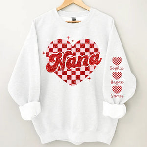 Nana Heart And Kids - Personalized Sweatshirt With Design On Sleeve - Gift For Grandma, Mom, Wife | Custom Sleeve NH96