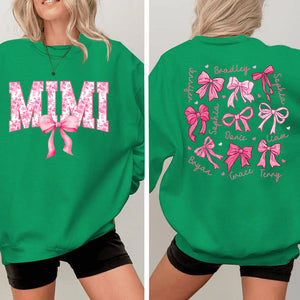 Mimi Pink Bow And Kids V2 - Personalized Sweatshirt With Design On Sleeve -  Meaningful Gifts For Grandma, Mom, Wife | Custom Sleeve NH96