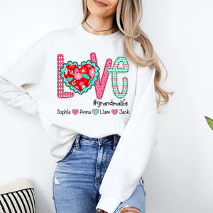 Valentine's Day Love Grandma Life - Personalized Sweatshirt With Design On Sleeve - Gift For Grandma, Mom, Wife | Custom Sleeve NH96