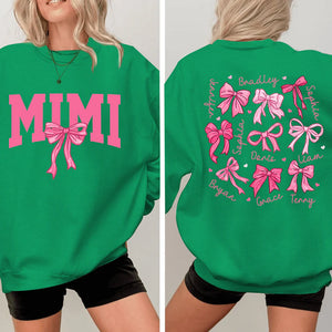 Pink Mimi Bow And Kids - Personalized Sweatshirt With Design On Sleeve - Gift For Grandma, Mom, Wife - NH96