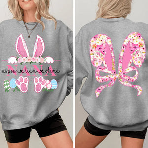 Bunny Easter Coquette Nana And Kids - Personalized Sweatshirt With Design On Sleeve - Gift For Grandma, Mom, Wife | Custom Sleeve NH96