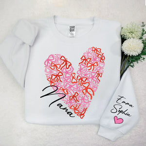 Nana Bow Heart  - Personalized Sweatshirt With Design On Sleeve - Gift For Grandma, Mom, Wife | Custom Sleeve NH96