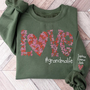 Love Bow  Grandmalife - Personalized Sweatshirt With Design On Sleeve - Gift For Grandma, Mom, Wife | Custom Sleeve NH96