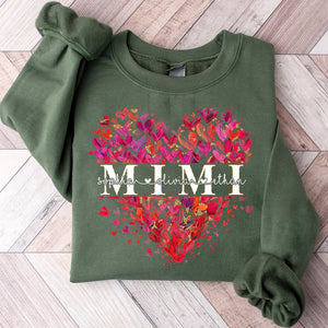 Grandma Heart, Mimi And Kids- Personalized Sweatshirt With Design On Sleeve -  Meaningful Gifts For Grandma, Mom, Wife | Custom Sleeve NH96