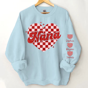 Nana Heart And Kids - Personalized Sweatshirt With Design On Sleeve - Gift For Grandma, Mom, Wife | Custom Sleeve NH96