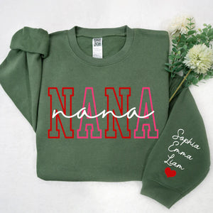 Nana Red Pink Valentine - Personalized Sweatshirt With Design On Sleeve - Gift For Grandma, Mom, Girlfriend, Wife | Custom Sleeve NH96