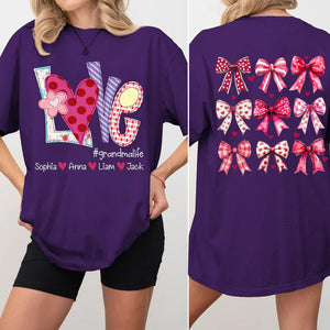 Love Grandmalife Valentine Bow - Personalized Sweatshirt With Design On Sleeve - Gift For Grandma, Mom, Wife | Custom Sleeve NH96