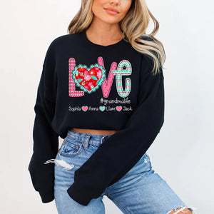 Valentine's Day Love Grandma Life - Personalized Sweatshirt With Design On Sleeve - Gift For Grandma, Mom, Wife | Custom Sleeve NH96