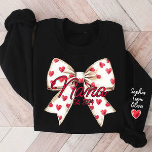 Love Grandma Valentine Bow - Personalized Sweatshirt With Design On Sleeve - Gift For Grandma, Mom, Wife | Custom Sleeve NH96