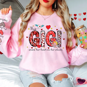 This Mimi Wears Her Heart On Her Sleeve - Personalized Sweatshirt With Design On Sleeve - Meaningful Valentine Gifts For Grandma, Mom, Wife - NH96