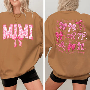 Mimi Pink Bow And Kids V2 - Personalized Sweatshirt With Design On Sleeve -  Meaningful Gifts For Grandma, Mom, Wife | Custom Sleeve NH96