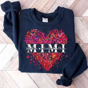 Grandma Heart, Mimi And Kids- Personalized Sweatshirt With Design On Sleeve -  Meaningful Gifts For Grandma, Mom, Wife | Custom Sleeve NH96