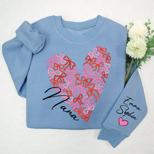 Nana Bow Heart  - Personalized Sweatshirt With Design On Sleeve - Gift For Grandma, Mom, Wife | Custom Sleeve NH96