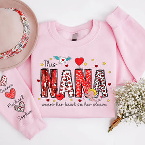 This Mimi Wears Her Heart On Her Sleeve - Personalized Sweatshirt With Design On Sleeve - Meaningful Valentine Gifts For Grandma, Mom, Wife - NH96