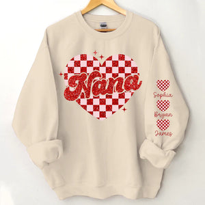 Nana Heart And Kids - Personalized Sweatshirt With Design On Sleeve - Gift For Grandma, Mom, Wife | Custom Sleeve NH96