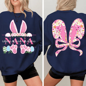 Bunny Easter Coquette Nana And Kids - Personalized Sweatshirt With Design On Sleeve - Gift For Grandma, Mom, Wife | Custom Sleeve NH96