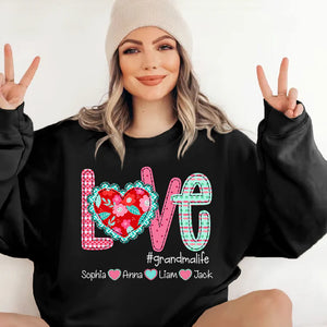 Valentine's Day Love Grandma Life - Personalized Sweatshirt With Design On Sleeve - Gift For Grandma, Mom, Wife | Custom Sleeve NH96